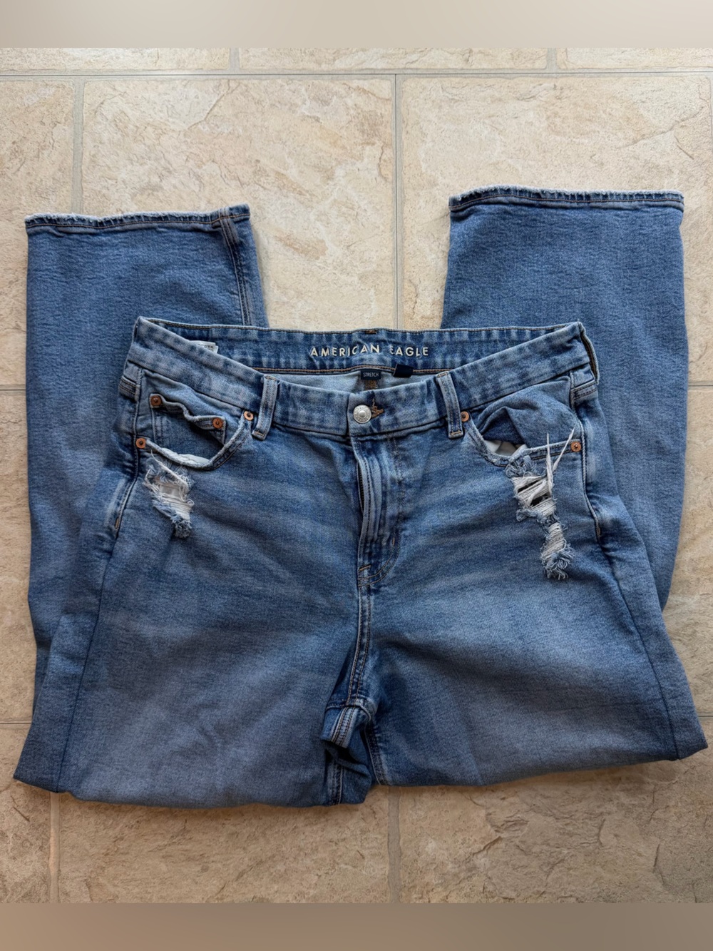 American Eagle Outfitters Medium Wash Straight Leg Ripped Jeans